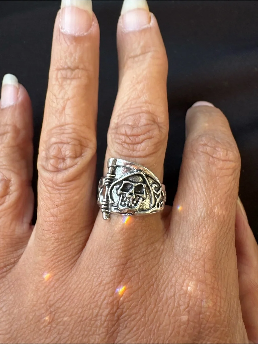 Men's Silver Skull & Scythe Statement Ring - Gothic Accessory